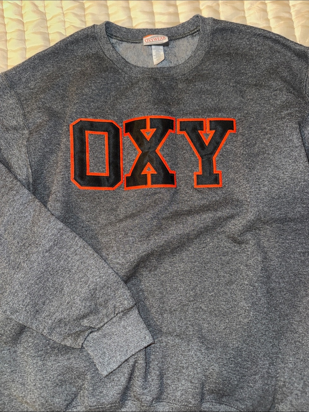 OXY Grey Crewneck Sweatshirt with Orange-Trim Lettering